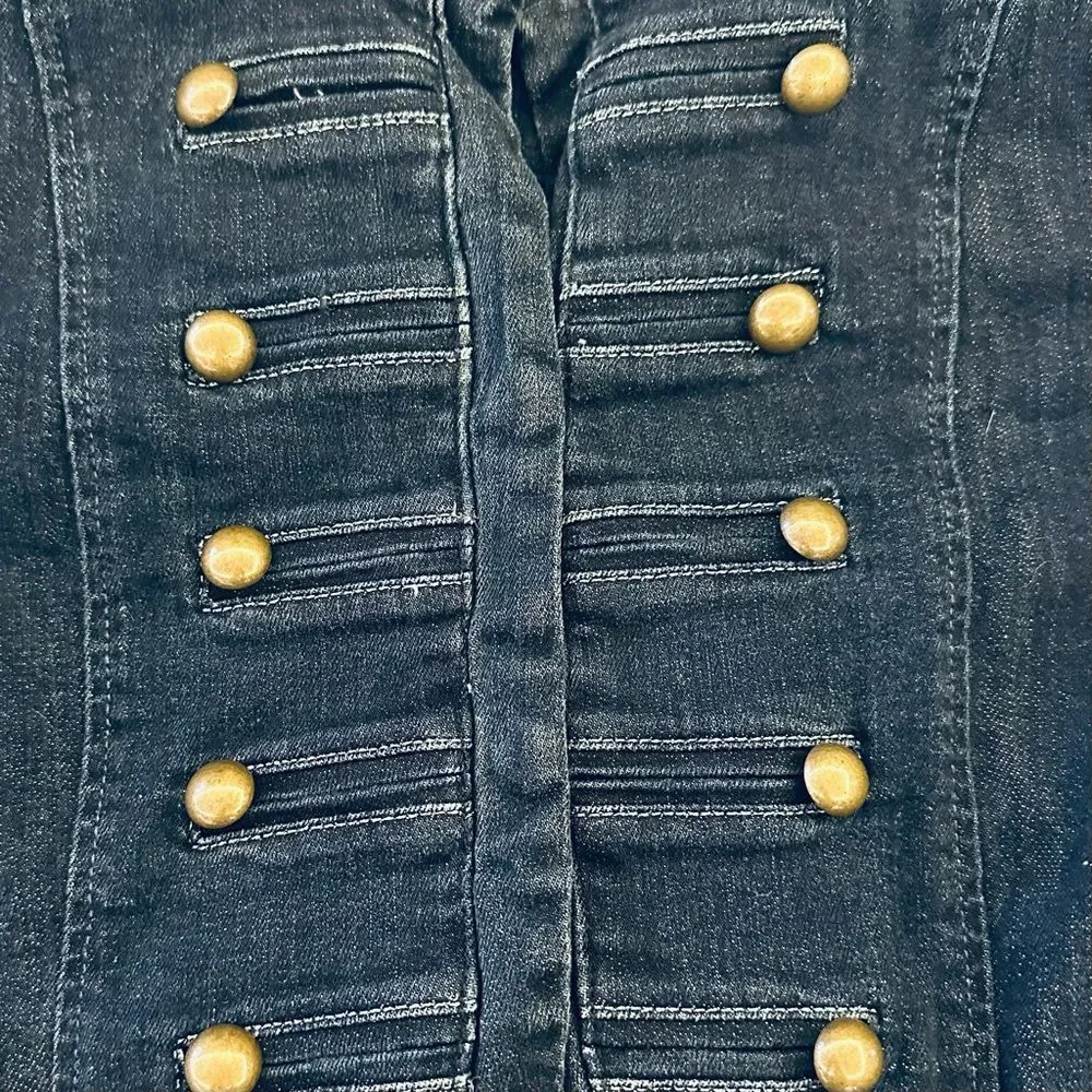 Gap Girls SZ XL Denim Jacket Blue Military Style Ruffle Back Stretch Classic
